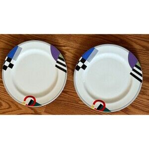 Mikasa Maxima‎ High Spirits Dinner Plate Set 2 CAK12 Geometric VTG Memphis Style
